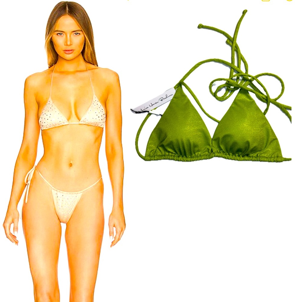 Monica Hansen Green Lurex Triangle Bikini Top Shimmer Swim NWT M